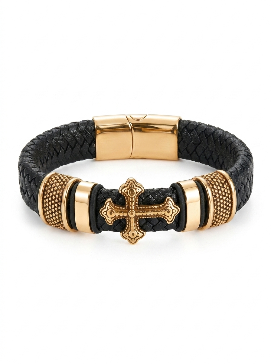 Faux Leather Cross Bracelet
