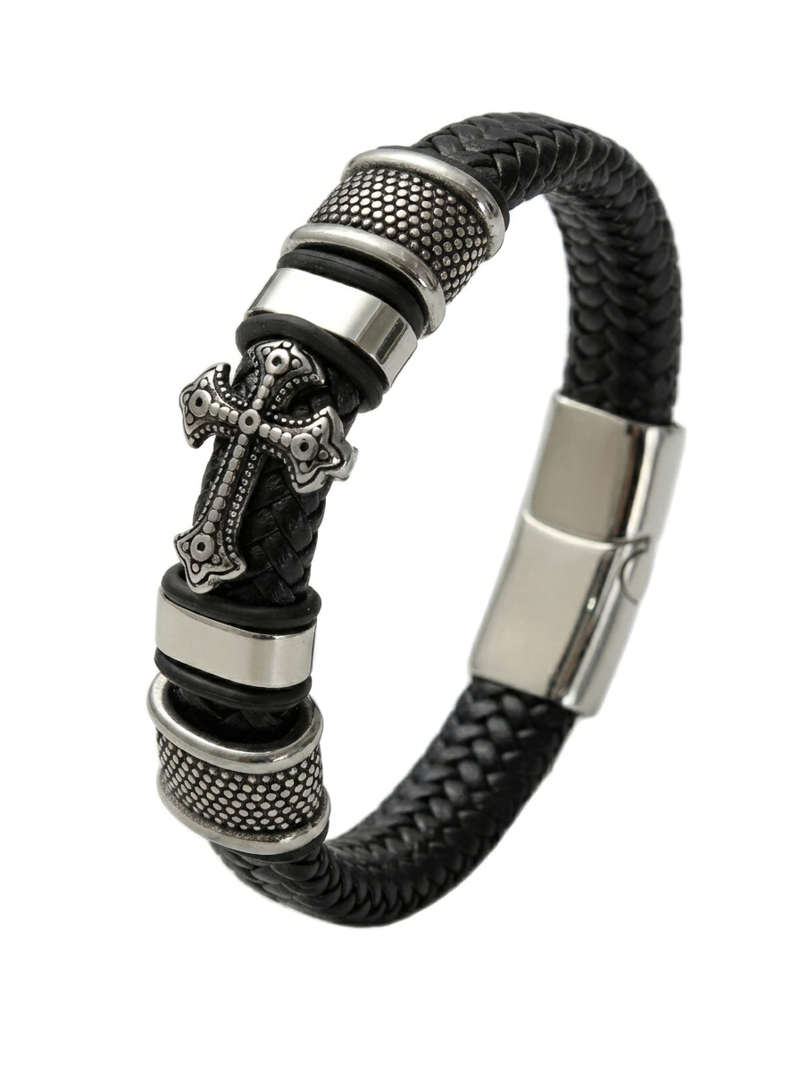 Faux Leather Cross Bracelet