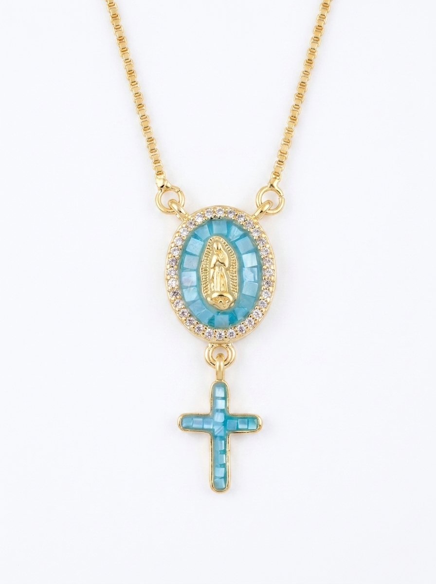 Mosaic Virgin Mary Pendant Necklace