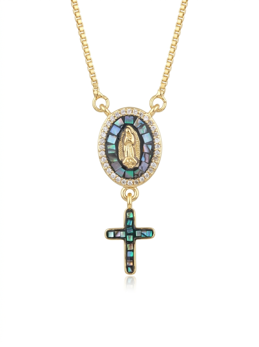 Mosaic Virgin Mary Pendant Necklace
