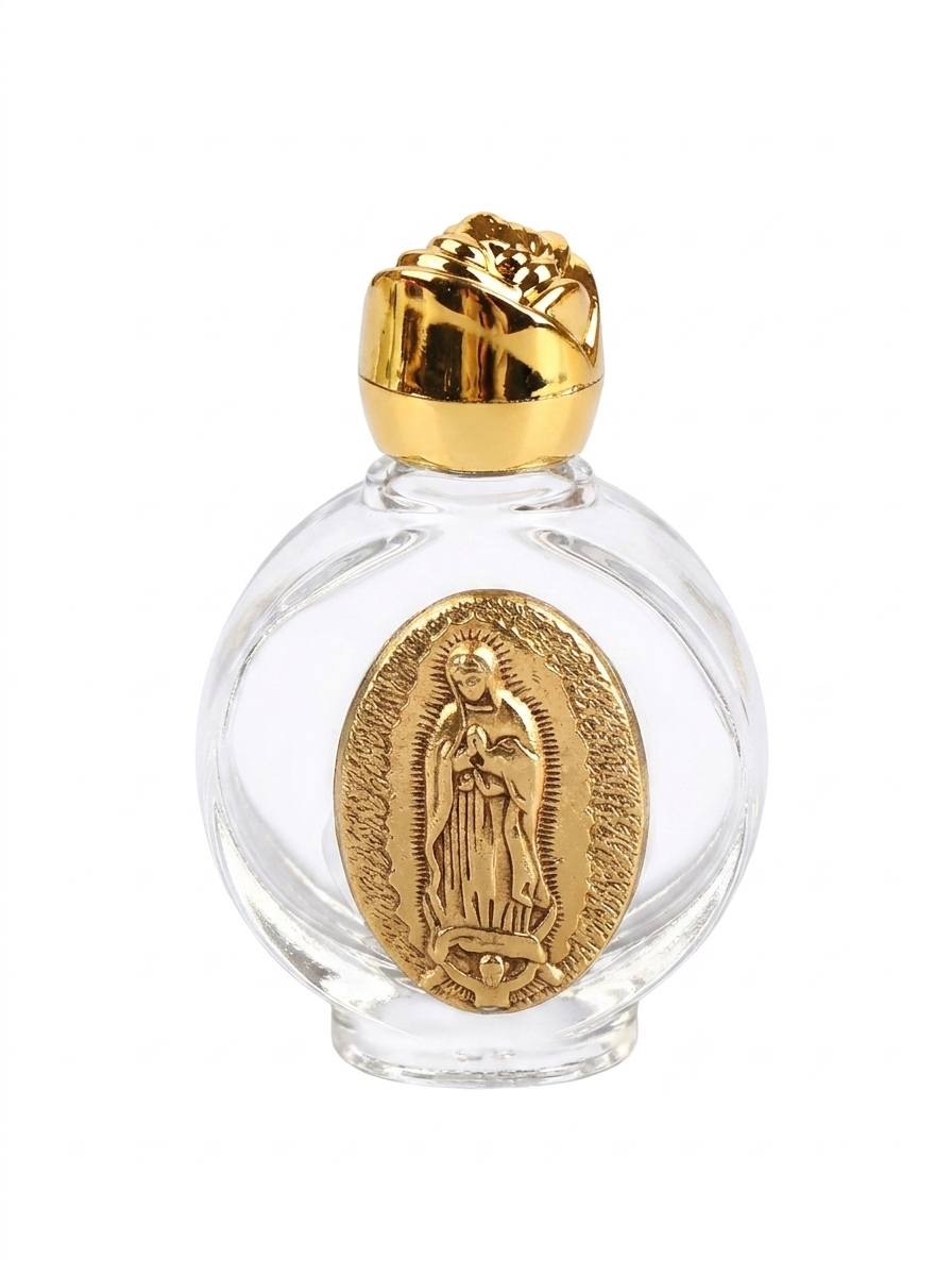 Holy Water Glass Bottle with Virgin Mary Sculpture
