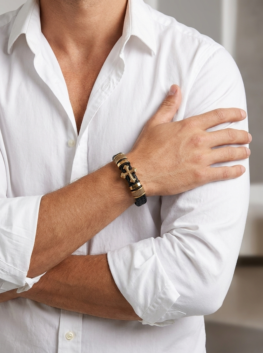 Faux Leather Cross Bracelet
