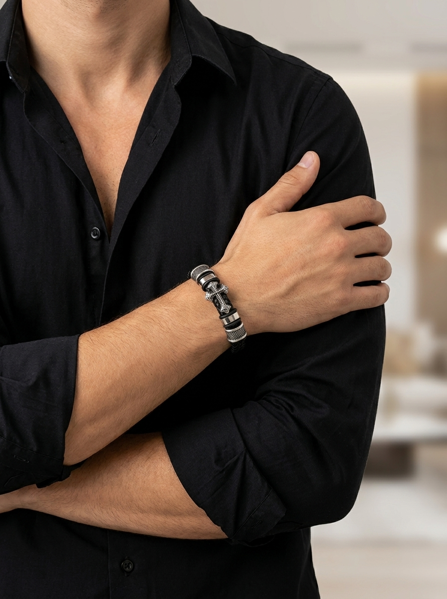Faux Leather Cross Bracelet