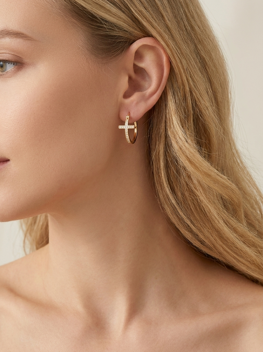 Sparkling Cross Hoop Earrings