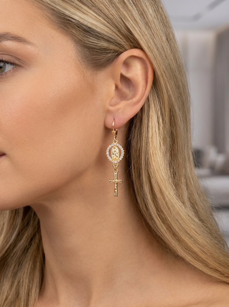 Virgin Mary Rhinestone Earrings