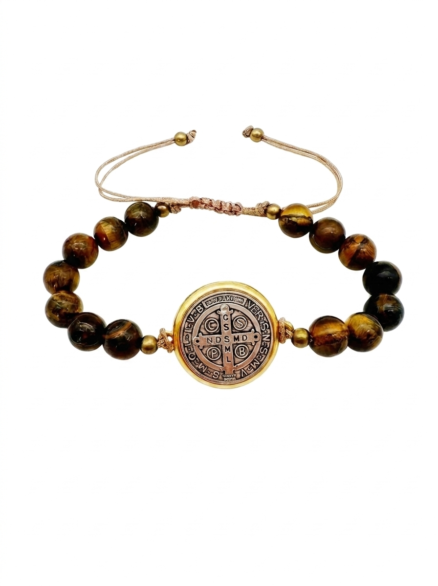 St. Benedict Tiger Eye Stone Bracelet